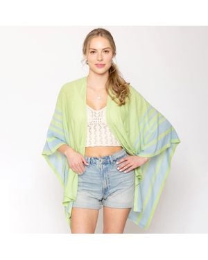 TRUEDAMES Two Tone Border Ruana Poncho - Green