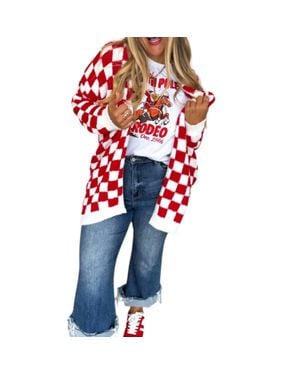 Blakeley Checkerboard Cloud Cardigan - Red