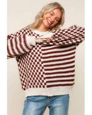 Haptics Oversize Checker Stripe Pullover Sweater Top - Pink