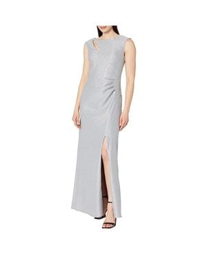 Alex Evenings Maxi Dress Platinum Cutout Sleeveless Side Slit Gbo1325 - White