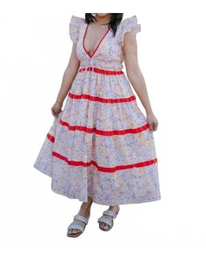AUREUM Contrast Floral Midi Dress - Red
