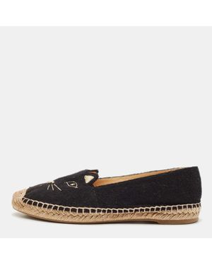 Charlotte Olympia Terry Fabric Kitty Espadrille Flats - Black