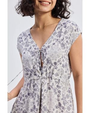 REISTOR Deep V-Neck Gathered Dress - Gray