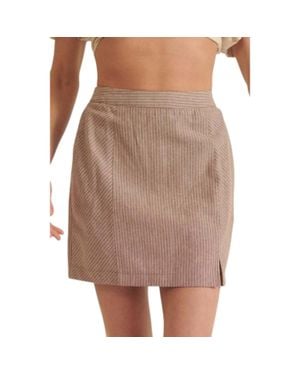 TRUEDAMES Banded Front Waist Pinstripe Mini Skirt - Brown