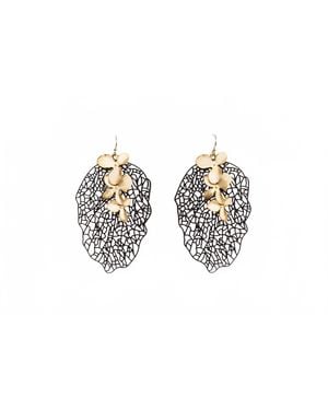 Avenue Chic Filigree Orchid Leaf Earrings - Black