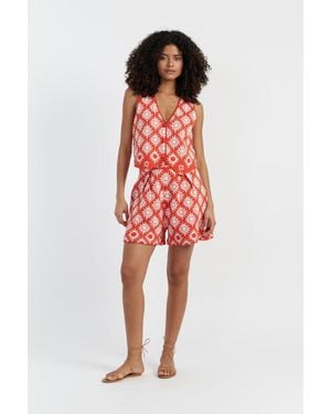 Chinti & Parker Terracotta Laura Whitmore Sunflower Shorts - Red