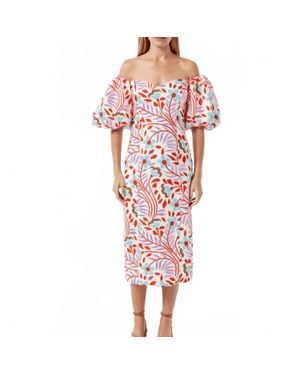 RHODE Karima Linen Puff Sleeve Midi Dress - Red
