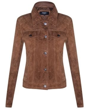 Infinity Leather Goat Suede Trucker Jeans Jacket-Astoria - Brown