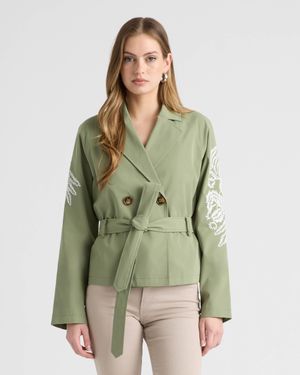 NVLT Cropped Trench Coat With Embroideries - Green