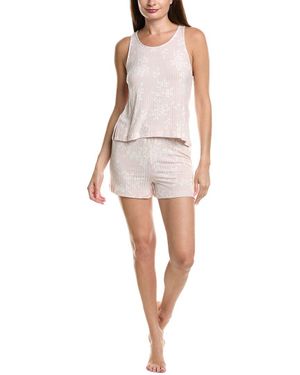 NATORI EDIT 2Pc Aria Printed Rib Cami & Short Set - White