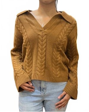 W. Cashmere Dean Cable Knit Polo Pullover Sweater - Brown
