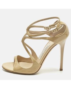 Jimmy Choo Patent Leather Lance Ankle Strap Sandals - Natural