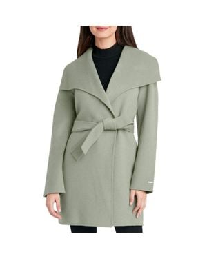Tahari Tahari Wool Wrap Coat With Tie Belt, Sage - Green
