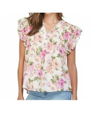 Fate Tuck Detail Floral Flutter Top - Red