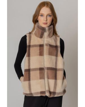 TRUEDAMES Fashnzfab Plaid Faux Fur Vest - Brown