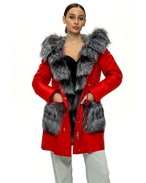 Alaska® Outerwear Roma Genuine Fox Fur Rabbit Fur Insulated Parka - Red
