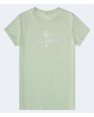 Aéropostale Rose Flocked Graphic Tee - Green