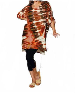 KikiSol Artisan Tie Dye Gauze Round Neck Kaftan Dress - Orange