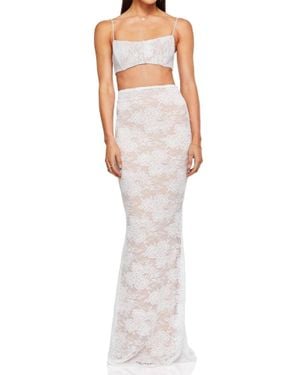 Nookie Heaven Lace Crop Top And Maxi Skirt Set - White
