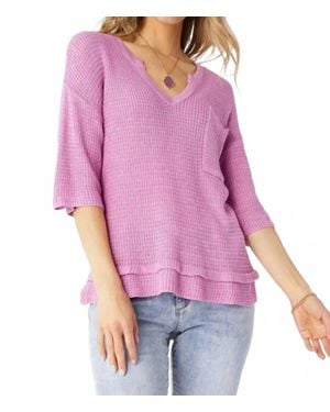 Coco + Carmen Mavis V-Neck Elbow Sleeve Top - Purple