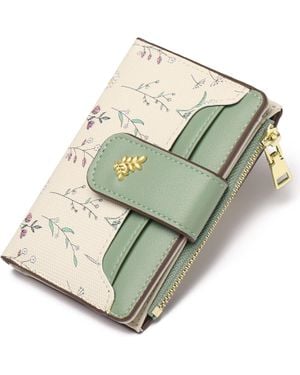 apoh Small Wallets For Rfid Blocking Leather Bifold Zipper Pocket Wallet Credit Card Holder With Id Window - Green