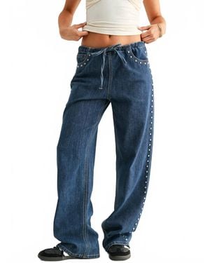 Jbd. Libby Studded Drawstring Wide Leg Jeans - Blue
