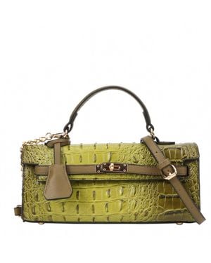American Bee Croco Boxy Satchel Bag - Green
