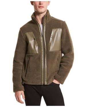 Michael Kors Sherpa Fleece Mixed Media Jacket - Brown