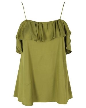 Essentiel Antwerp Avocado Janielle Ruffle Straight Neckline Viscose Tank Top - Green