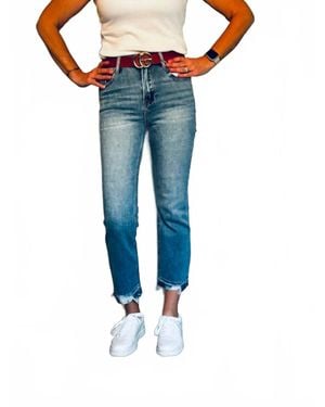 Risen High Rise Distressed Straight Jeans - Blue
