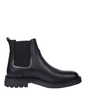 Tommy Hilfiger Sleek Elastic Side Panel Leather Chelsea Boots - Black