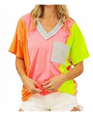 Bibi Color Block V-Neck Top - Yellow