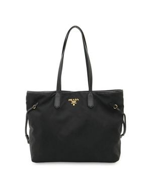 Prada Nylon Leather Tote Bag - Black