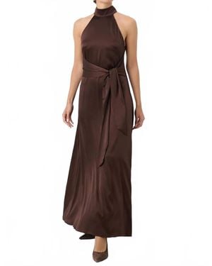 Toccin Jocelyn Tie-Front Satin Maxi Dress - Brown
