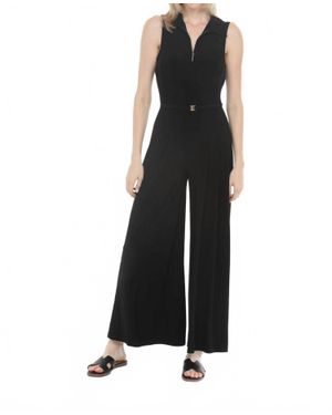 Joseph Ribkoff Silky Knit Zip Front Wide Leg Jumpsuit - Black