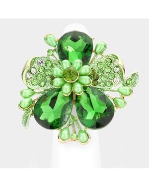 Fashnzfab Pearl Stone Embellished Oversized Flower Stretch Ring - Green