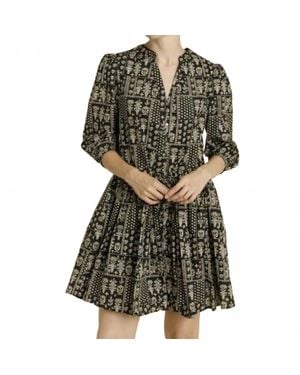 AUREUM Printed Mini Dress With Ties - Black