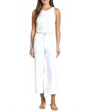 Apny Crop Wide Leg Patch Pockets Pants - White