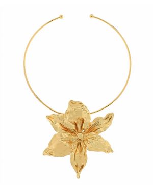 Golden Stella Textured Flower Wire Open Choker - Metallic