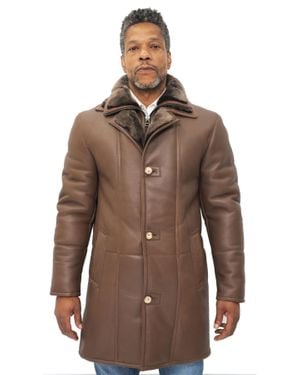 Infinity Leather Warm Shearling Sheepskin Leather Coat-Ilford - Brown
