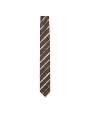 HUGO Modern Silk-Blend Tie With A Stripe Motif - Brown