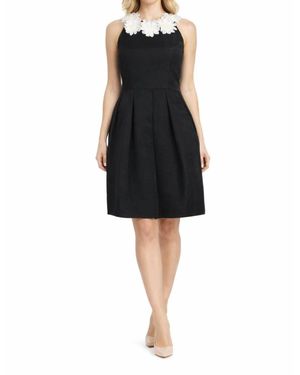 Taylor Sleeveless Flower Applique Ottoman Dress - Black