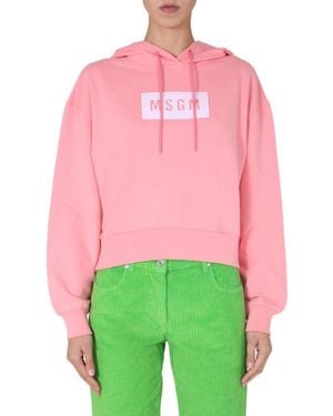 MSGM Cropped Boxy Hoodie With Drawstring - Red