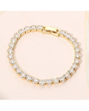 Fashnzfab 18K Dipped Elegant Heart Tennis Chain Bracelet Clear - Natural