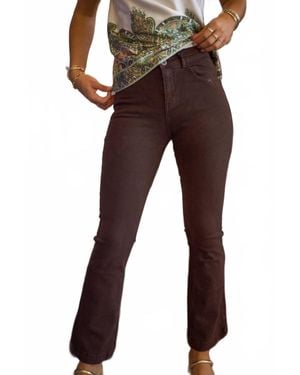 Q2 Skinny Flared Jeans With Double Button Detail - Brown