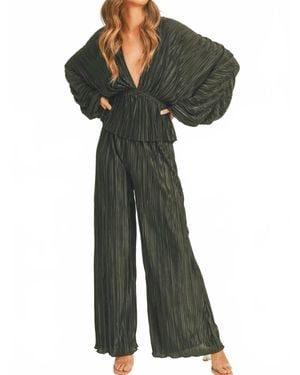 Miou Muse Wrinkle Detail V Neck Blouse - Green