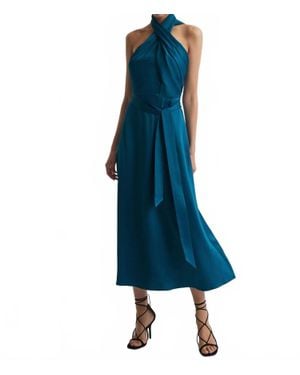 Reiss Vida Satin Halter Neck Dress - Blue