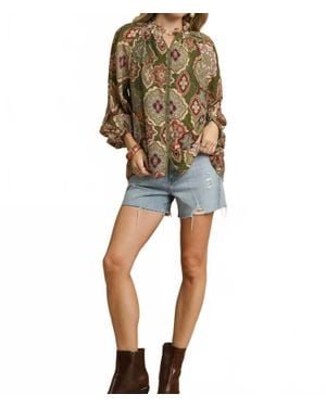 Umgee Boho Mosaic Button Down Blouse - Multicolor