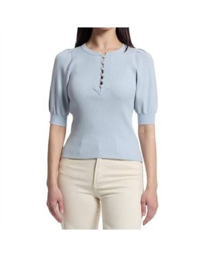 Lilla P Elbow Sleeve Henley Sweater - Blue