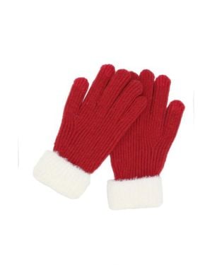 Fashnzfab Faux Fur Cuff Smart Touch Knit Gloves - Red